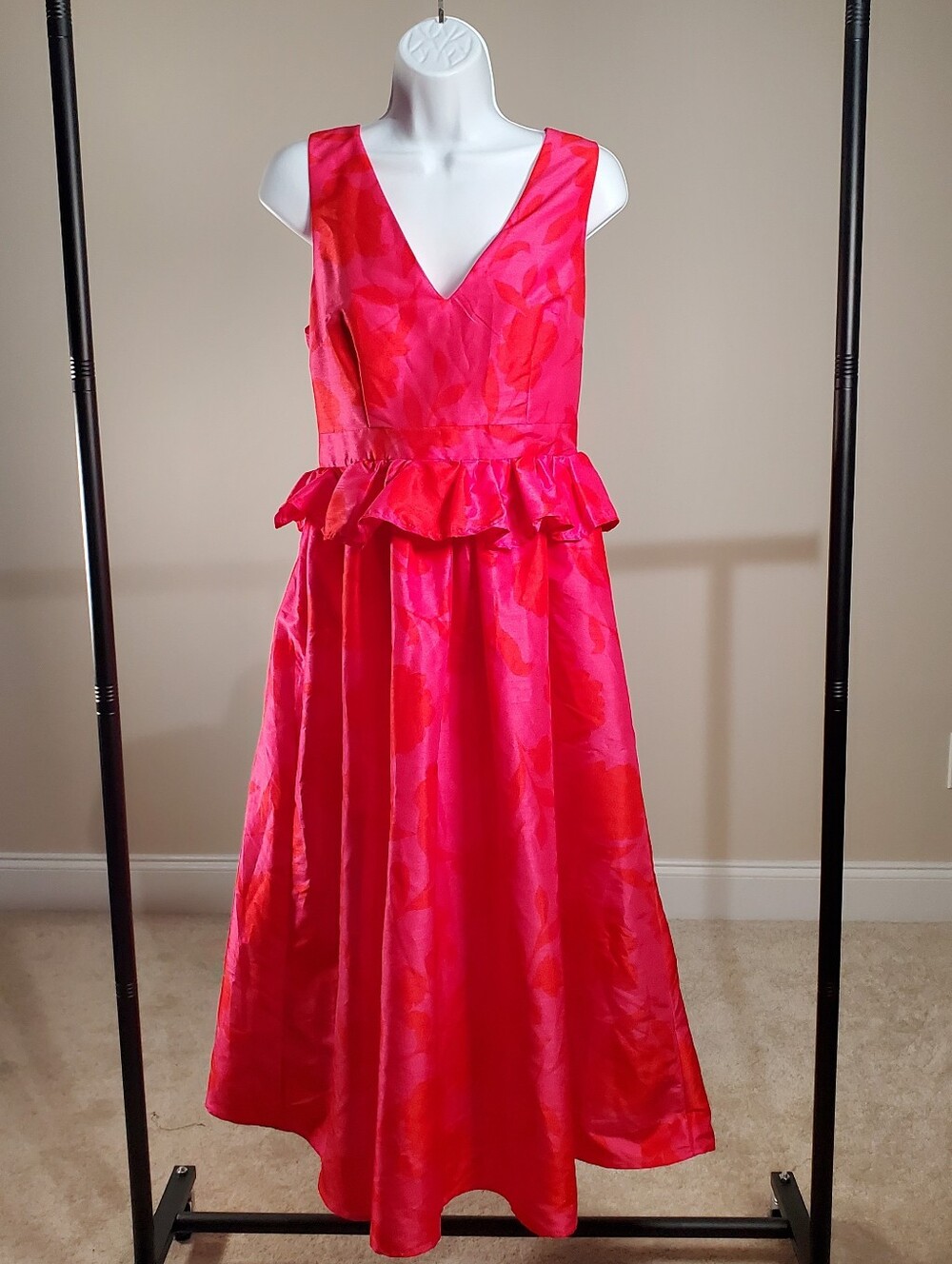 Kate Spade with Target - Bright Pink & Red Floral V-Neck Peplum Dress Sz. 6